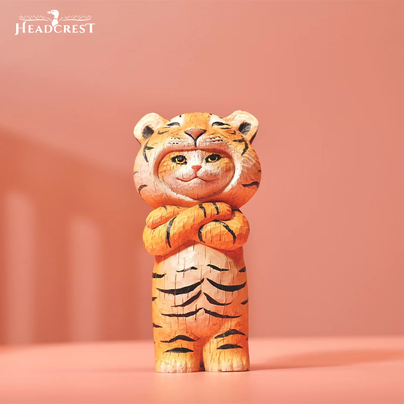 headcrest 花房樱木刻猫可爱精致仿真老虎猫咪树脂摆件手办周边