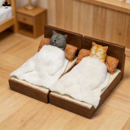 JXK&small酣眠猫模型 仿真猫咪睡觉床铺潮玩手办车载礼物桌面摆件