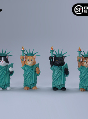 现货 JXK自由喵女神模型创意仿真猫咪潮玩手办摆件桌面装饰品礼物