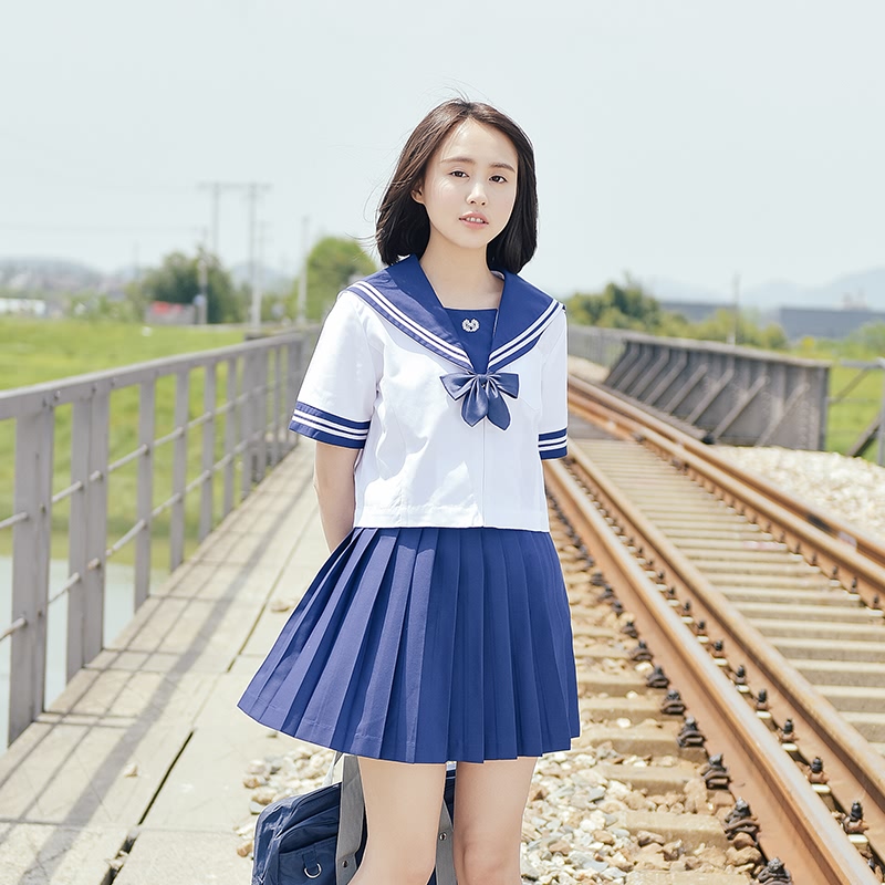 JK制服夏季少女装学生日系校服班服关西襟绣花短袖二本水手服套装限时2件3折