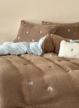 Tender| 可爱少女秋冬季牛奶绒四件套羊羔绒刺绣浪漫被套床上用品