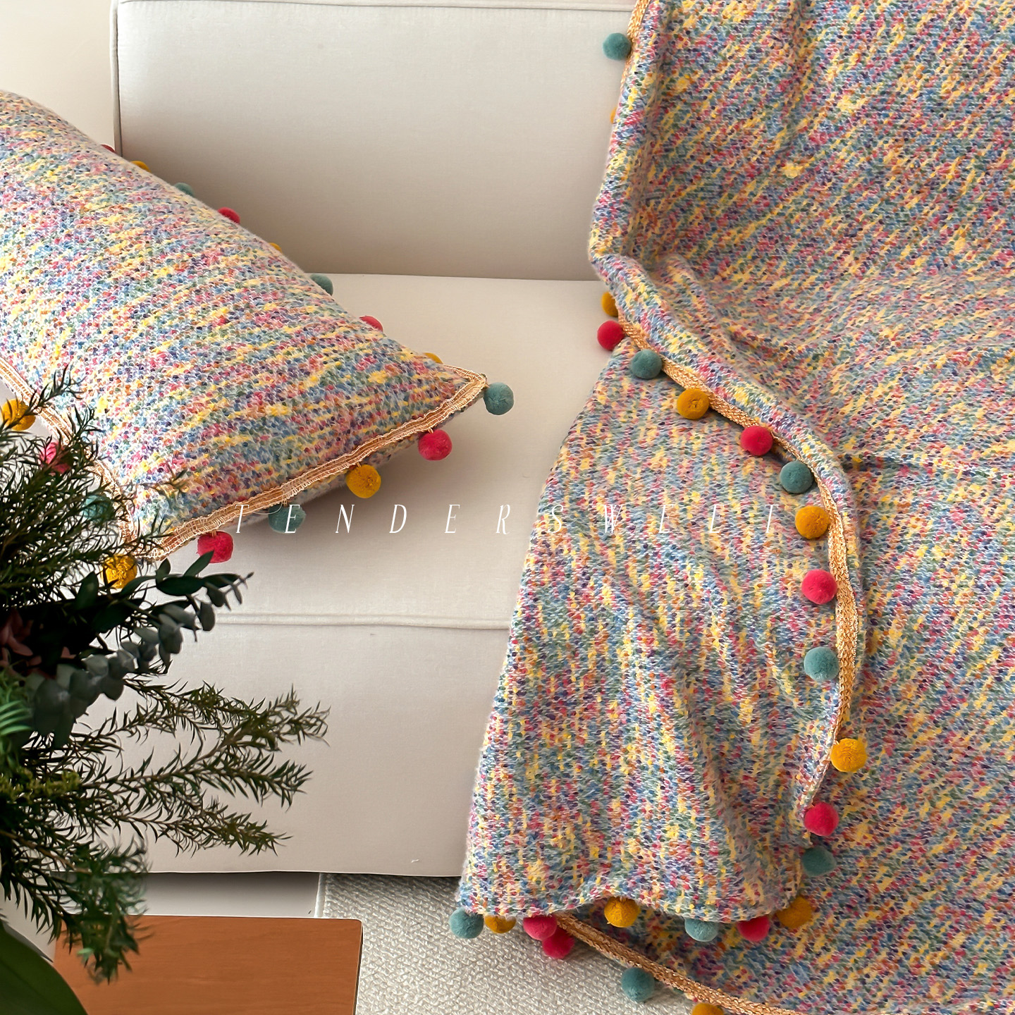 Tender|法式秋冬彩虹球球毛毯办公室盖毯少女韩系ins沙发空调毯子