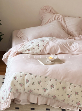 Tender| 法式少女秋冬季牛奶绒四件套羊羔绒刺绣花边床笠床上用品