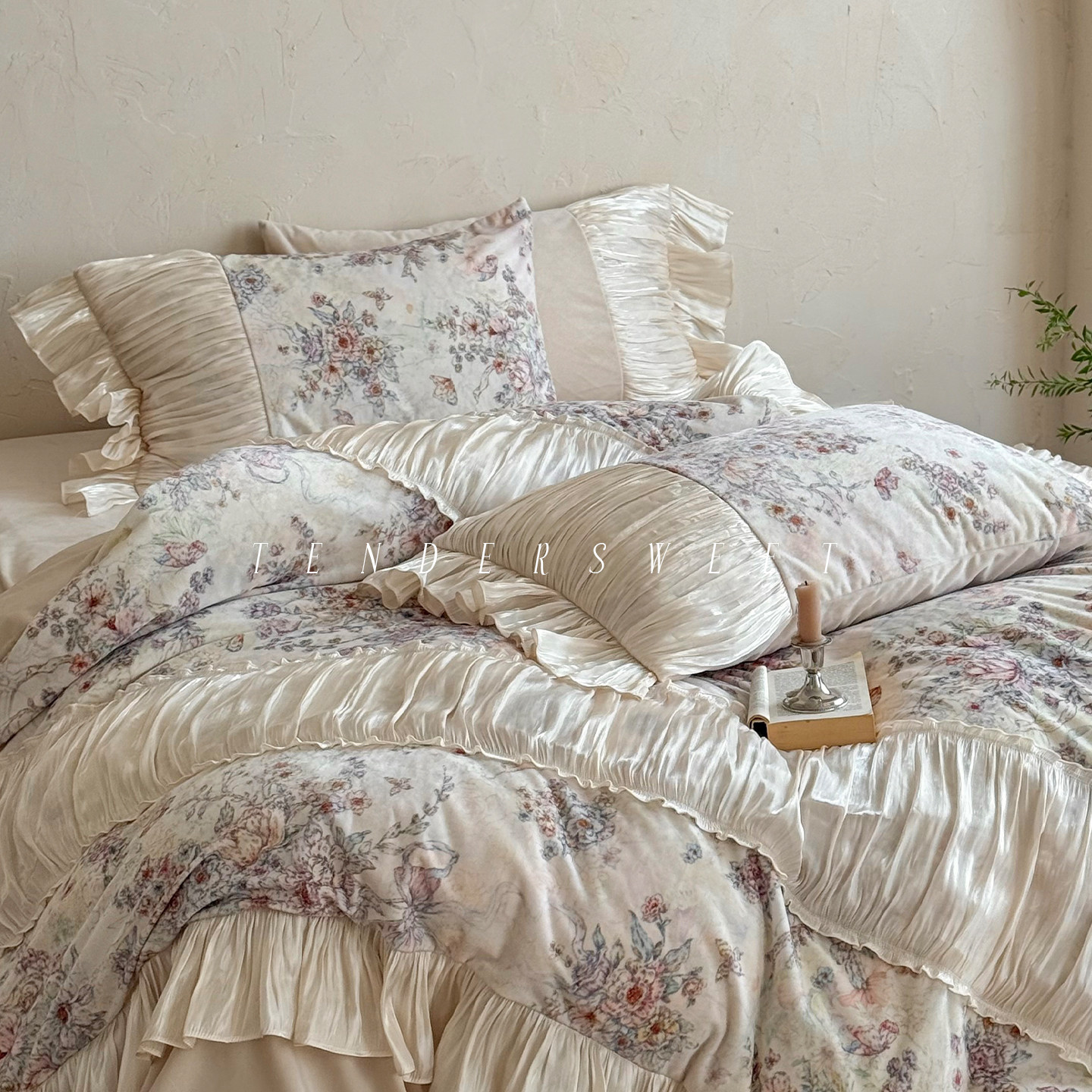 Tender| 法式复古印花婴儿绒四件套秋冬季少女牛奶绒保暖床上用品,床上用品,床品套件/四件套/多件套,淘宝优惠券,粉丝福利购,淘宝优惠卷