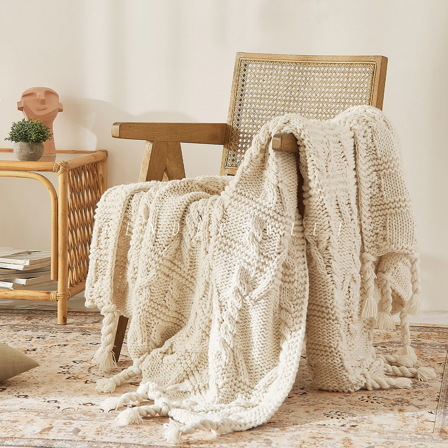 Tender| 北欧复古粗毛线针织毯沙发盖毯空调毯办公室手工午睡毯子