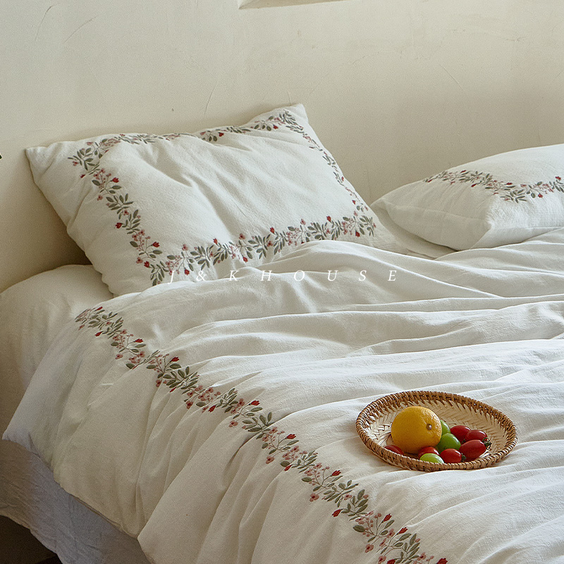 Girlish|法式少女全棉双层纱四件套纯棉刺绣提花高端床单床上用品