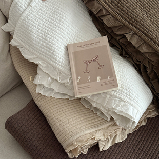 Tende|韩式简约纯色全棉砂洗床盖三件套枕套纯棉透气亲肤床上用品