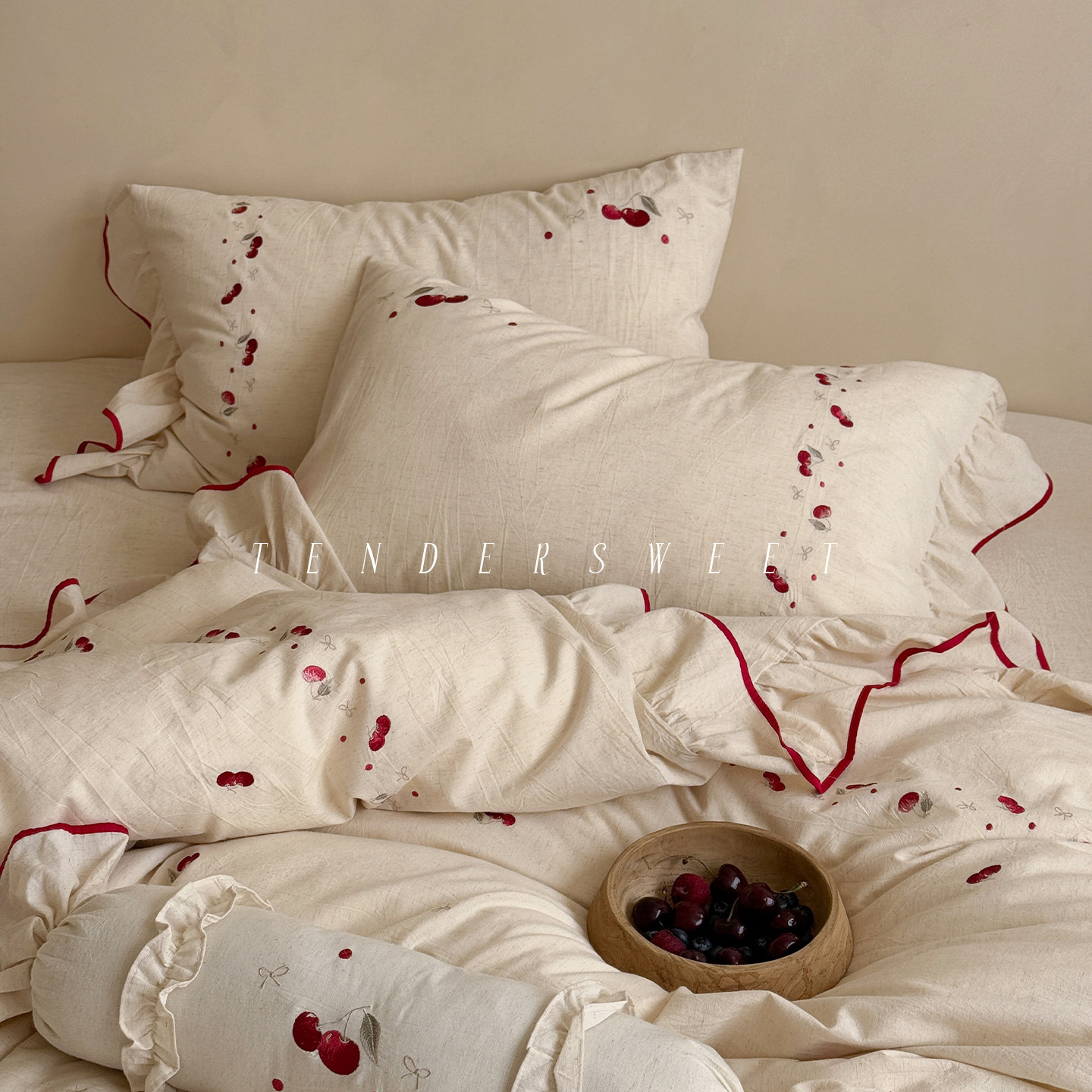 Tender| 法式少女浪漫棉麻混纺四件套刺绣花边被套可爱风床上用品