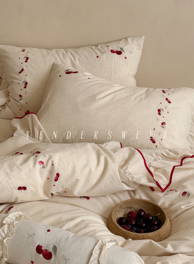 Tender| 法式少女浪漫棉麻混纺四件套刺绣花边被套可爱风床上用品