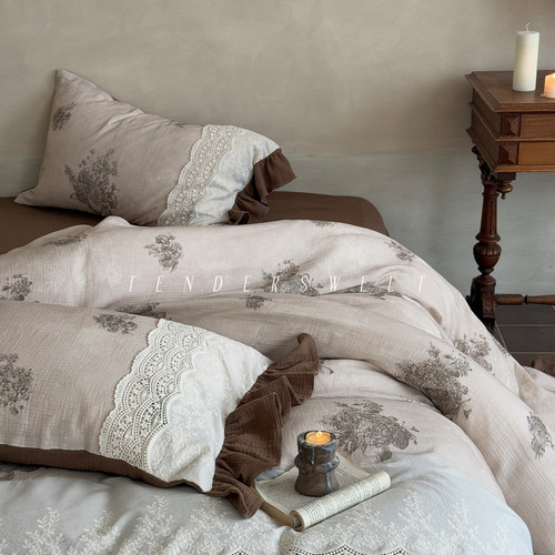 法式复古纯棉双层纱四件套