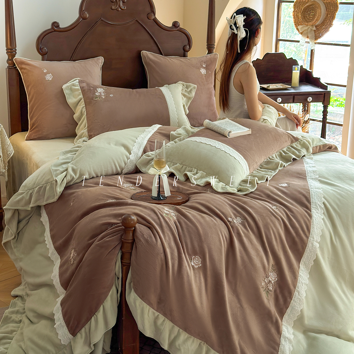 法式复古秋冬牛奶绒四件套