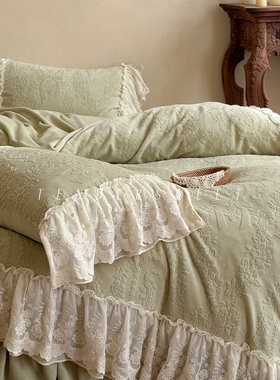 Tender| 法式复古秋冬牛奶绒四件套床盖保暖加厚公主雕花床上用品