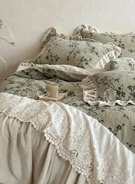 Tender| 法式少女冬季牛奶绒四件套床笠花边雕花加厚保暖床上用品