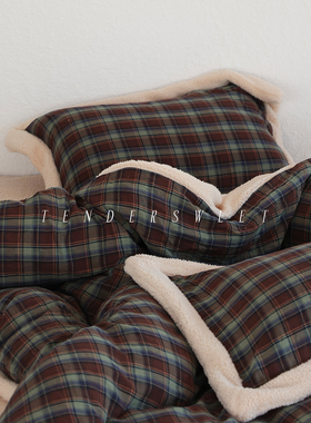 Tender| 复古格子秋冬牛奶绒四件套泰迪绒保暖拼角简约风床上用品