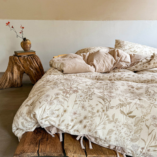 田园纯棉双层纱四件套