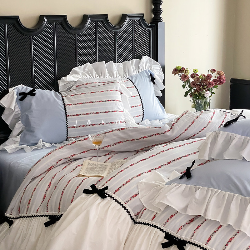 法式少女纯棉花边四件套