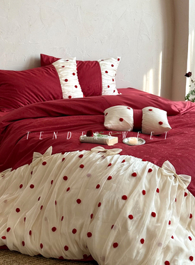 Tender| 法式浪漫风提花纯棉四件套全棉贡缎提花结婚红色床上用品
