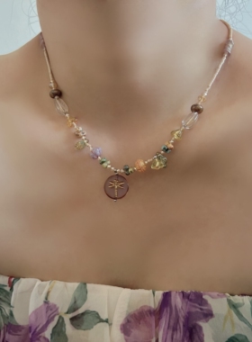 手工彩琉璃串珠项链毕加索复古高级感梦幻异域风锁骨链女中古配饰
