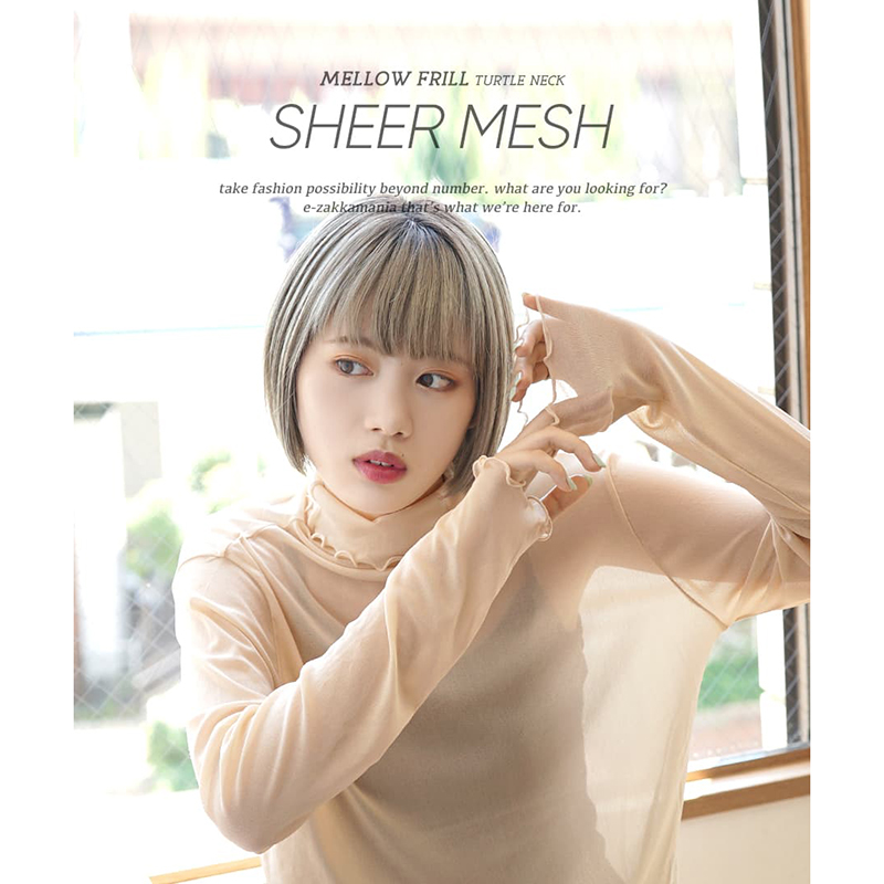 轻履薄纱透明高领木耳边打底衫