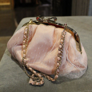 小清新蝴蝶结泡泡状丝网棉花糖粉嫩小手包可爱潮包手拿袋礼服包