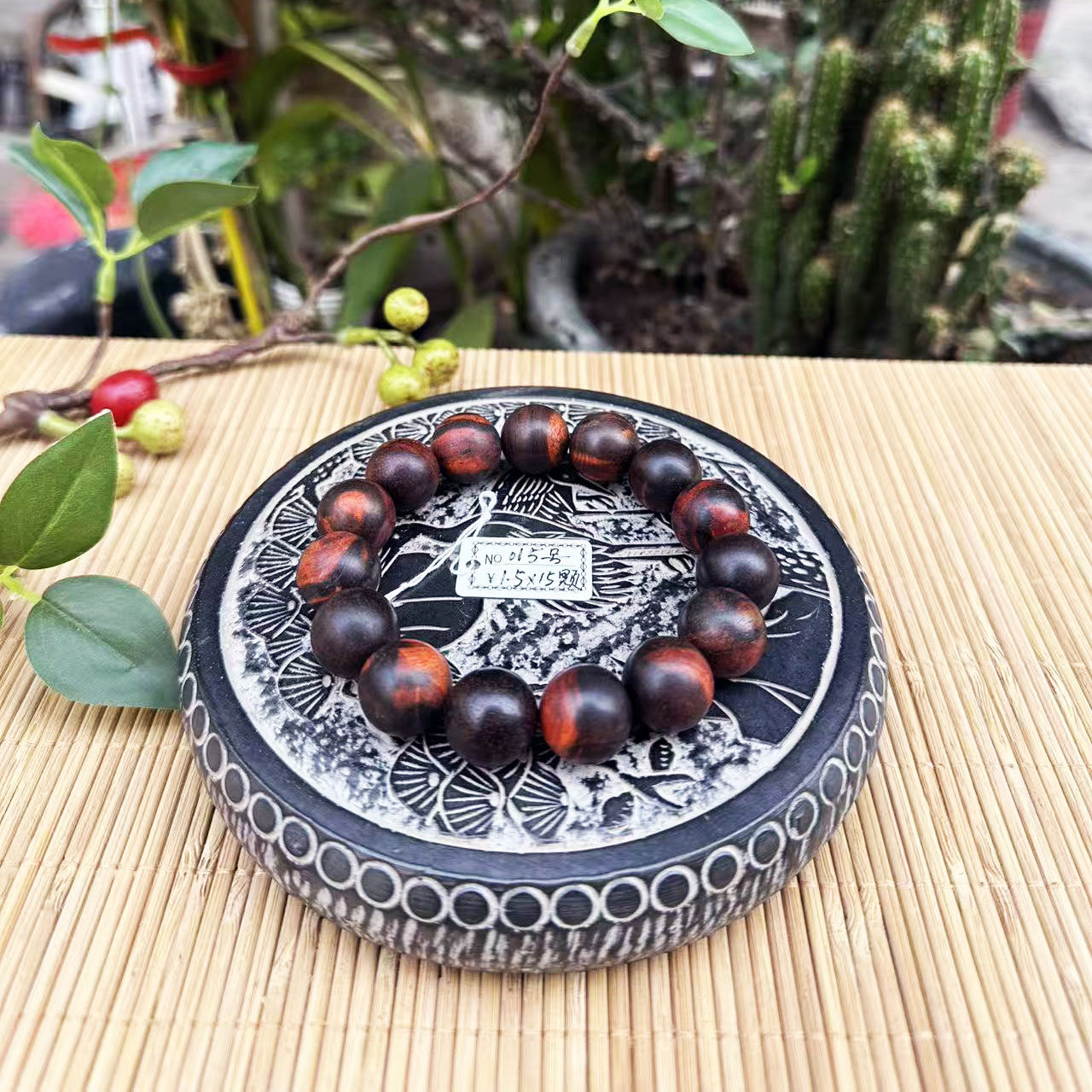 大红酸枝同料黑飘红手串015号1.5&times;15颗交趾黄檀红木佛珠手链实拍