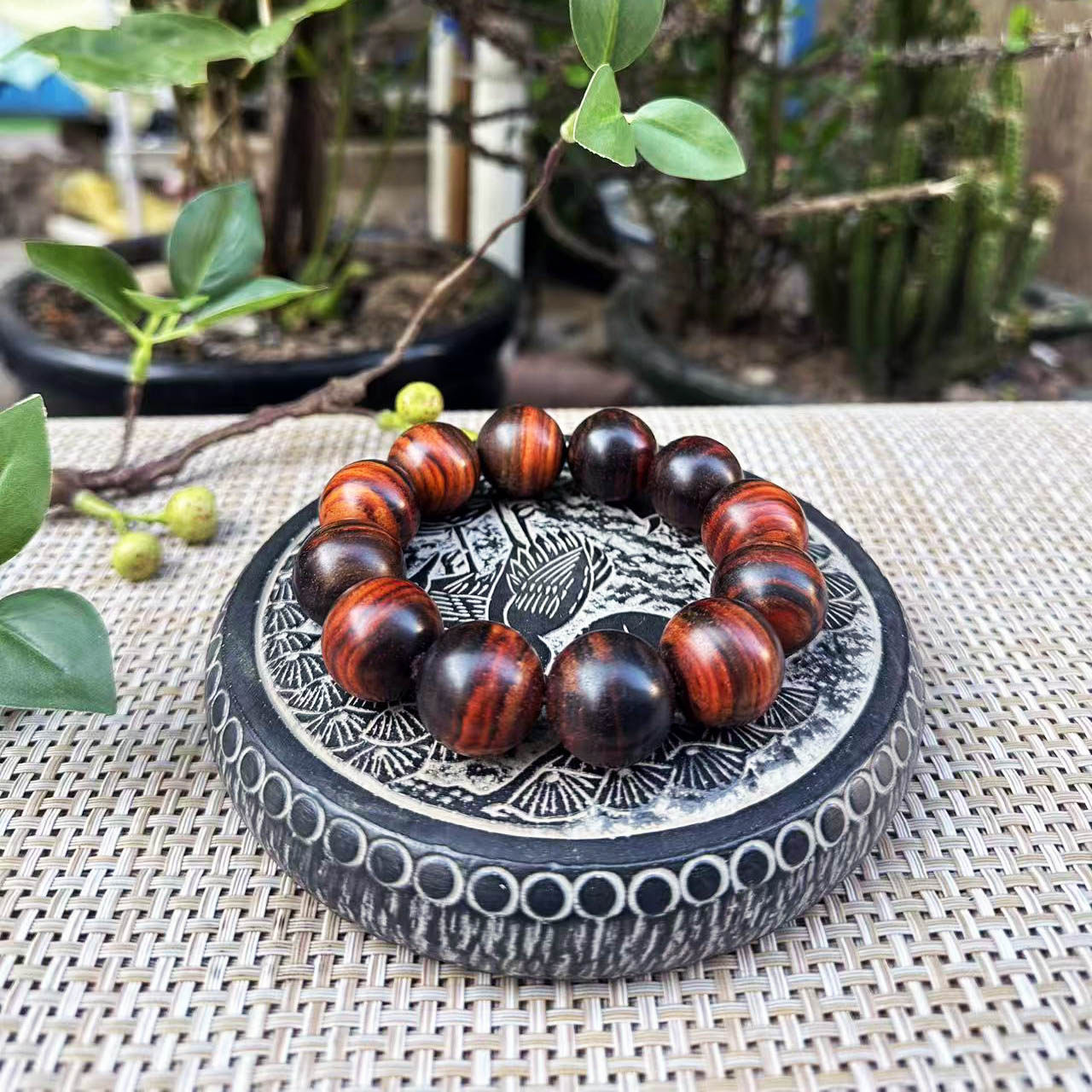 大红酸枝黑飘红同料2.0&times;12颗佛珠手串交趾黄檀红木木珠收藏实拍