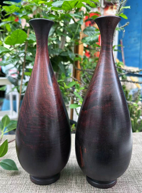 老挝大红酸枝木雕花瓶一对摆件交趾黄檀整木红木实木工艺礼品收藏
