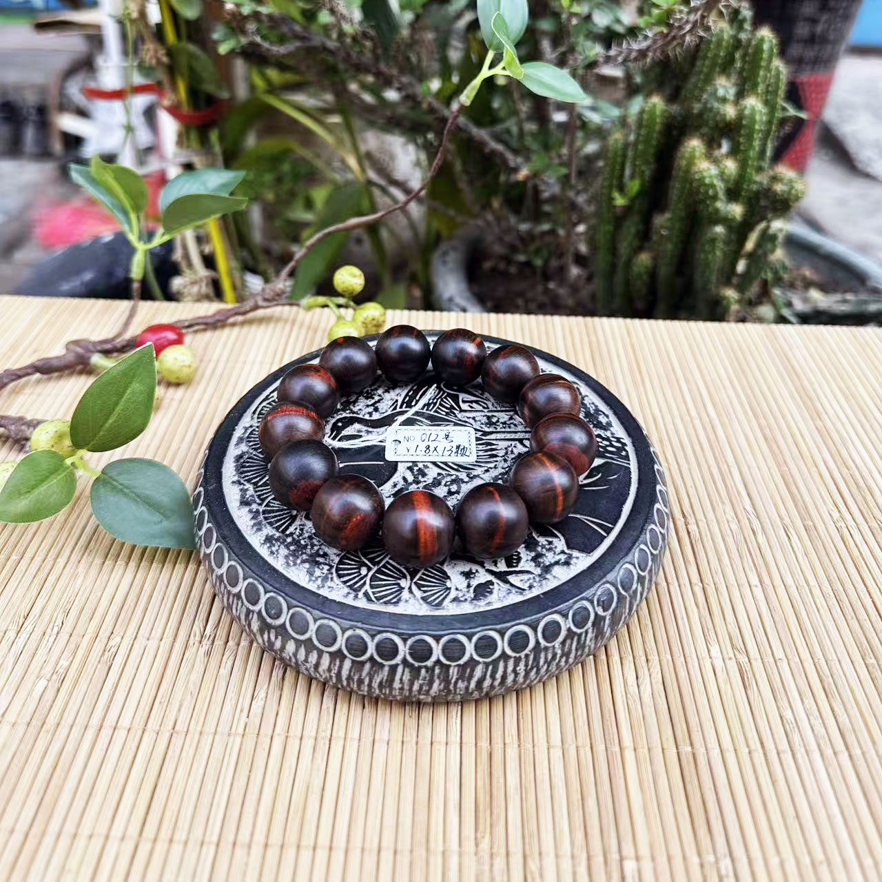 大红酸枝同料黑飘红佛珠手串012号1.8&times;13颗交趾黄檀红木手链实拍