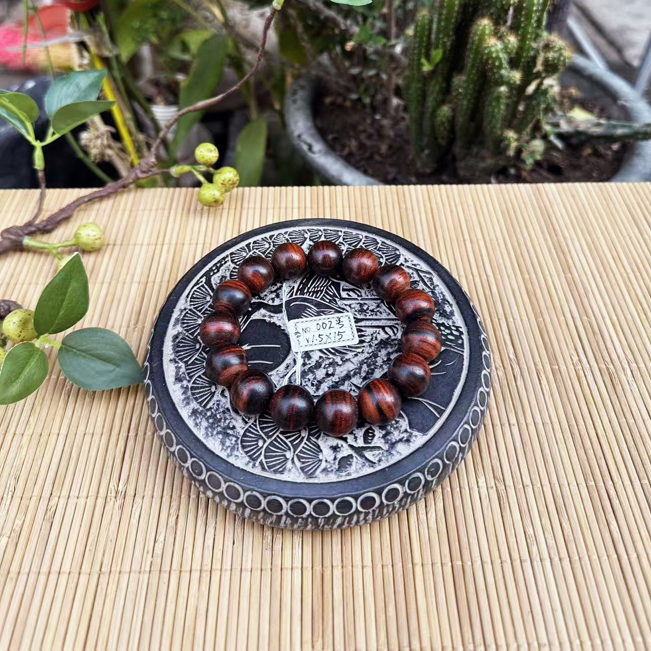 大红酸枝同料黑飘红手串002号1.5&times;15颗交趾黄檀红木佛珠手链实拍