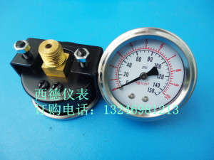 。50MM背式带支架0－10KG气压表，水压表，不锈钢表框，1/4螺牙