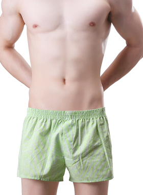 青年家居短裤宽松舒适棉质透气中腰大码格子男士平角裤阿罗裤 012