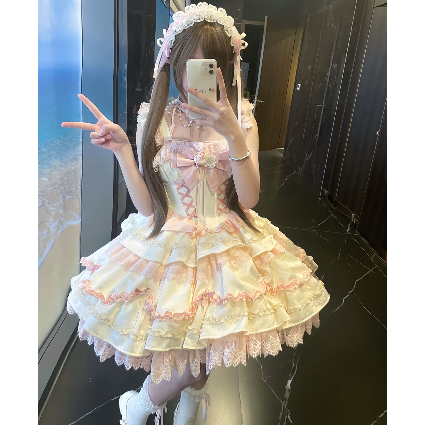 粉色华丽优雅lolita花嫁连衣裙