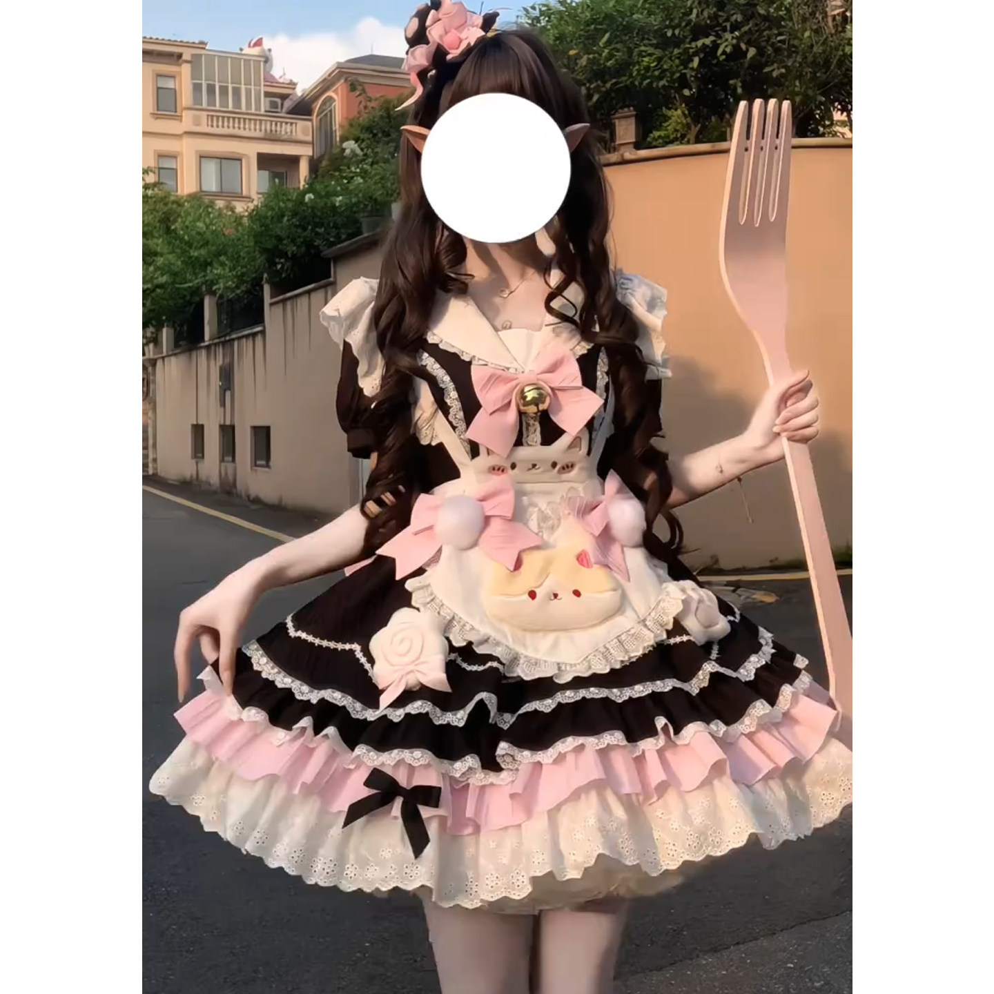 优雅华丽大小姐黑粉doll感连衣裙