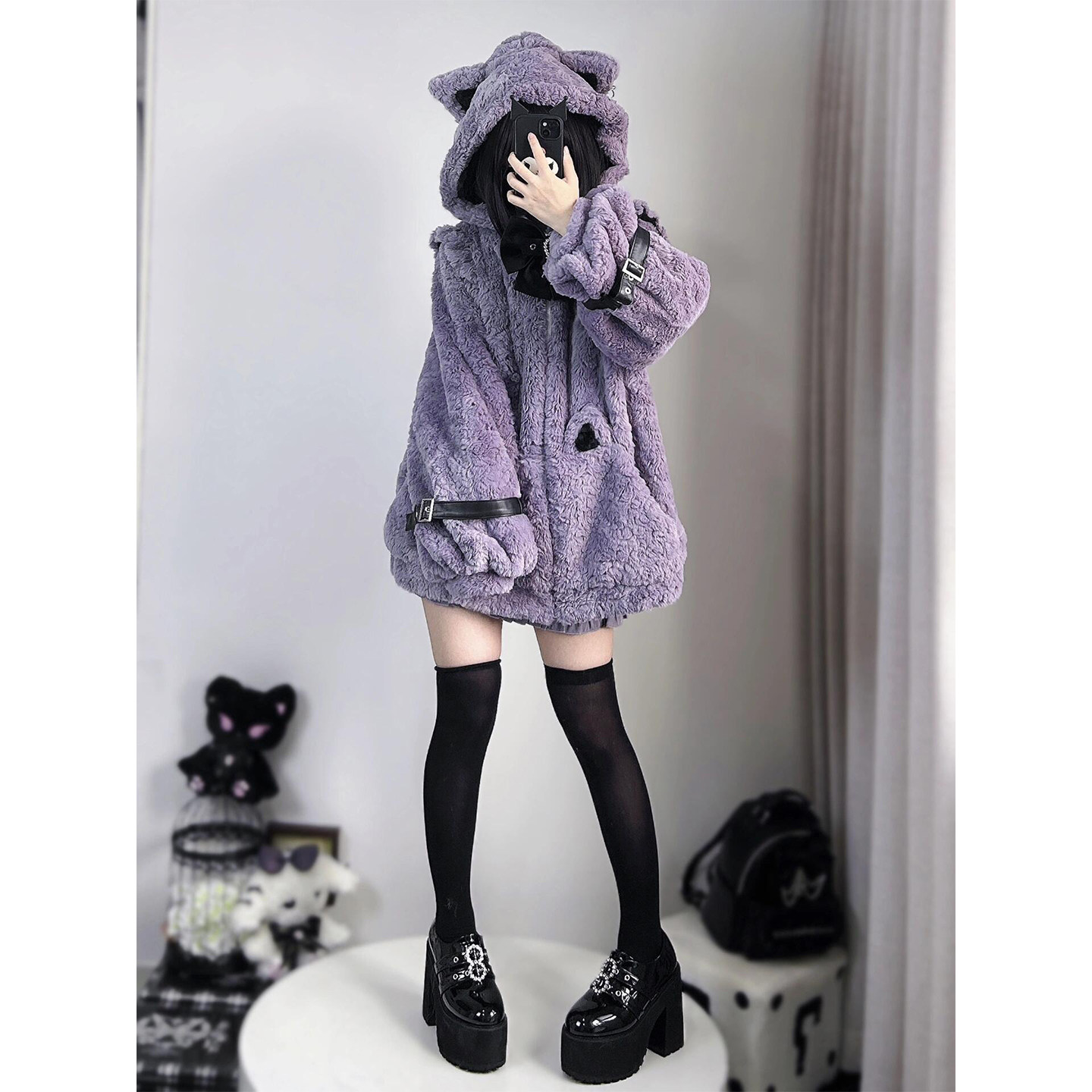 紫色甜美小个子毛绒绒lolita外套