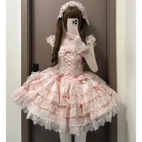 粉色优雅纯欲芭蕾风Lolita裙洋装