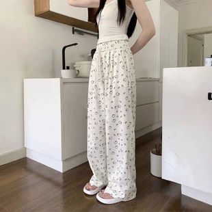 可爱满印hellokitty裤子印花夏季薄款高腰腰阔腿裤宽松显瘦直筒裤