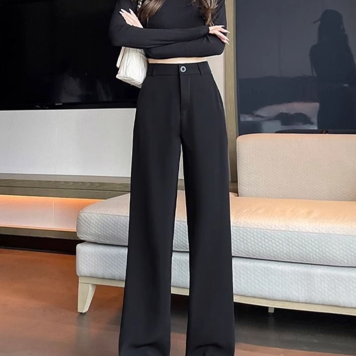 黑色西装裤女2025新款春秋小个子高腰垂感夏季直筒显瘦窄版阔腿裤