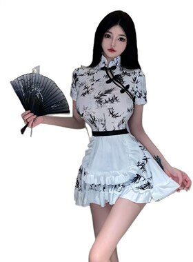 新款复古水墨画印花套装年轻少女