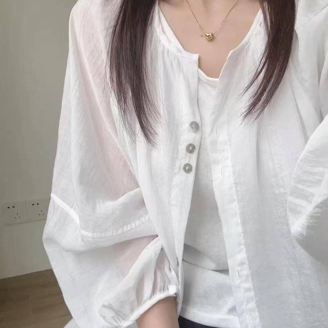 高级感轻薄防晒衬衫开衫外搭女夏季2025新款宽松休闲短款上