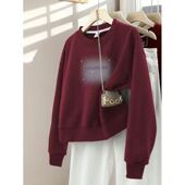 春秋冬季 新款 加绒加厚休闲外套女士宽松小个子显瘦设计感套头卫衣