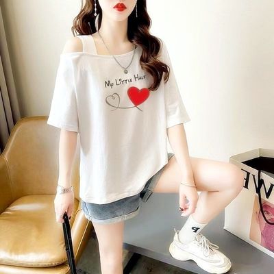 辣妹风设计感露肩短袖T恤女2025夏季新款复古修身斜肩短款上衣潮