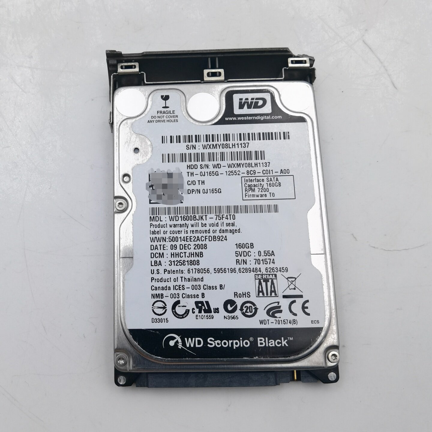 WD 原装拆机数据笔记本硬盘WD1600BJKT-75F4T0 160GB  现货实物图
