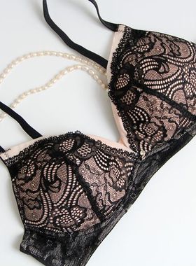 包邮韩系黑色蕾丝上薄下厚无钢圈无痕性感文胸75A75C80A85A