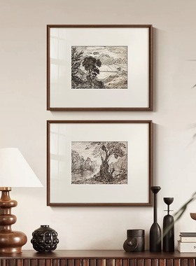 素描森林风景画中古风小众挂画