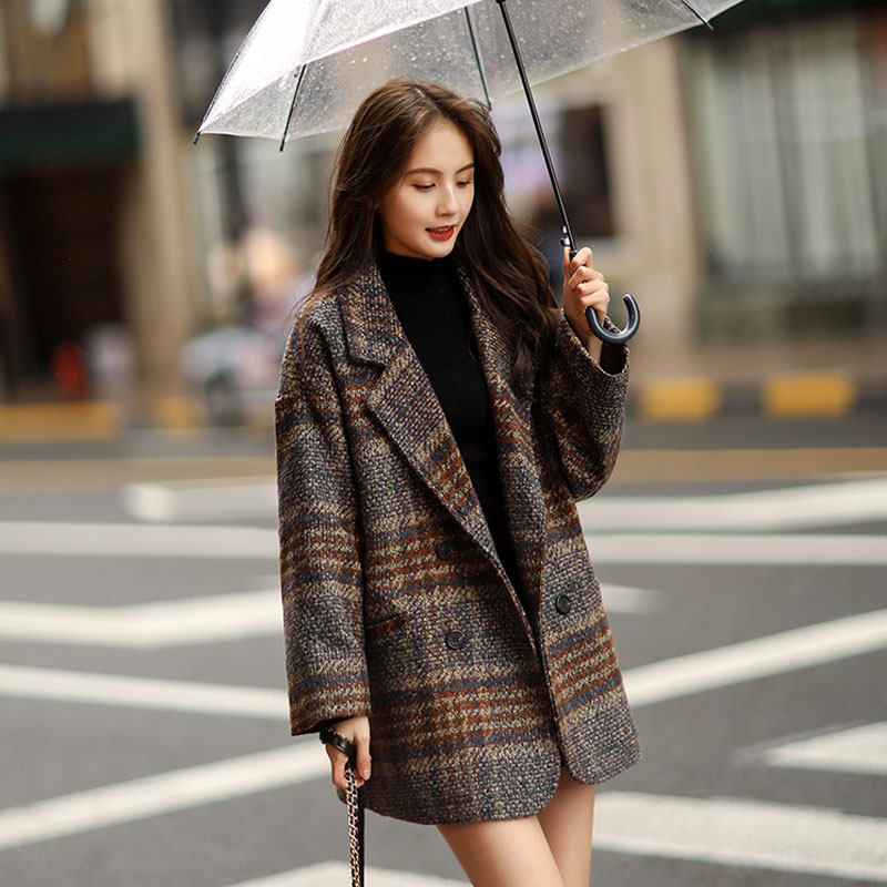 毛呢外套女中长款2021短上衣流行