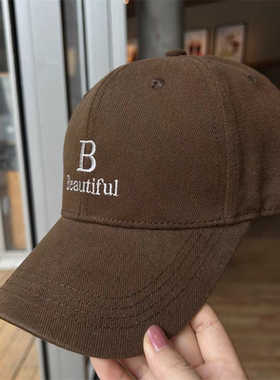 棒球帽子女显脸小四季百搭时尚休闲街头流行字母B宽沿硬顶鸭舌帽