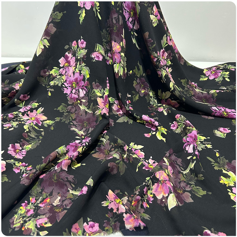 夏季仿真丝双绉数码印花布透气半身连衣裙裤子衬衫短袖飘逸面料13