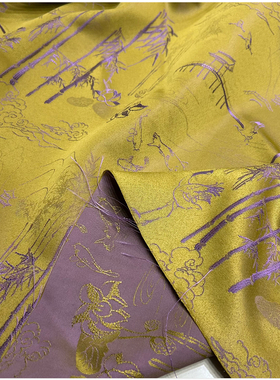 四季黄色人丝醋酸提花布国风上衣旗袍短裤半身连衣裙棉袄服装面料