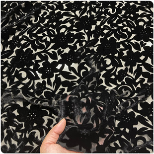 黑色花镂空真丝丝绒桑蚕丝棉绒布料连衣裙旗袍衬衣短袖 面料 服装