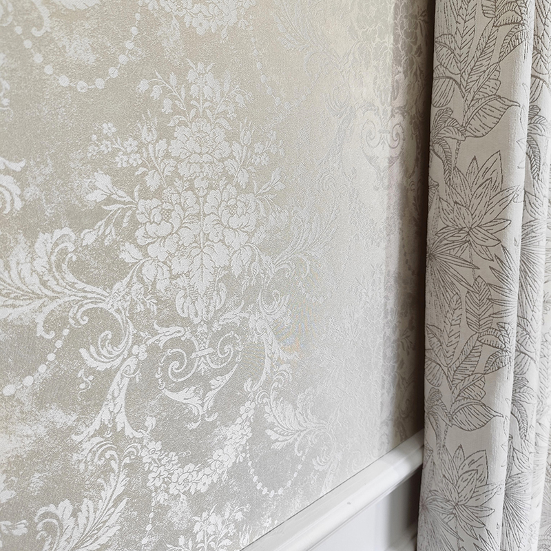 法式客厅全屋米黄色欧式花墙布